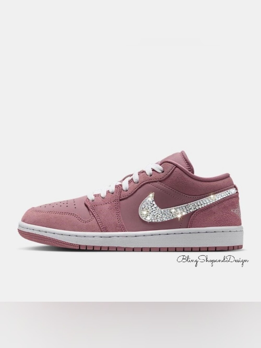 Bling Air Jordan 1 Low Rust Pink Womens Shoes Customized with Swarovski Crystals